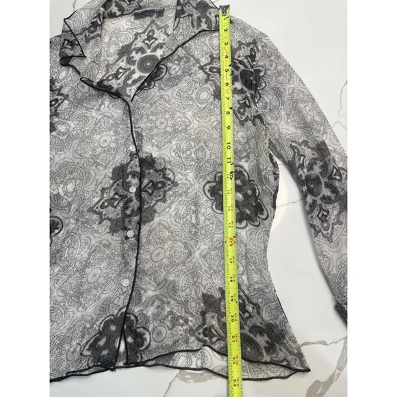 Mexx Y2K Vintage Printed Silk Blouse M / 8 Tattoo Fairy Grunge Whimsigoth Witchy - Picture 9 of 9